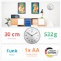 Mebus 13081 Horloge Murale Radio-pilotée silencieuse avec Cadre Gris et Cadran Blanc 30 cm