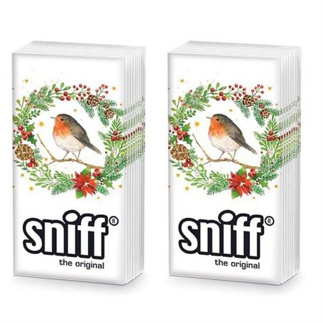 Lot de 20 mouchoirs individuels Motif oiseau de Noël en couronne d'hiver 2 paquets de 10 mouchoirs individuels en cadeau.