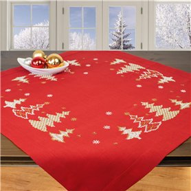 Ernst Schäfer Kit de broderie au point de croix complet pré-dessiné - Motif sapin rouge - Kit de broderie d'hiver avec modèle de