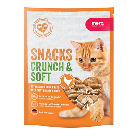 MERA Crunch & Soft - Délicieuses Friandises au Poulet et au Fromage pour Chat - Encas Nutritif Riche en Vitamines et Minéraux -