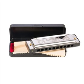 CASCHA Harmonica en F-Dur avec étui et chiffon d'entretien spécial Blues Country Mouth Harmonica Argenté