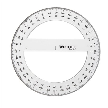 Westcott 10136 Cercle Complet Rapporteur en plastique transparent 15 cm