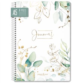 Bullet Journal à pois A5 avec reliure à spirales [feuille d'or] 160 pages | Carnet avec spirale