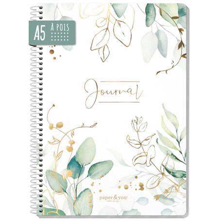 Bullet Journal à pois A5 avec reliure à spirales [feuille d'or] 160 pages | Carnet avec spirale