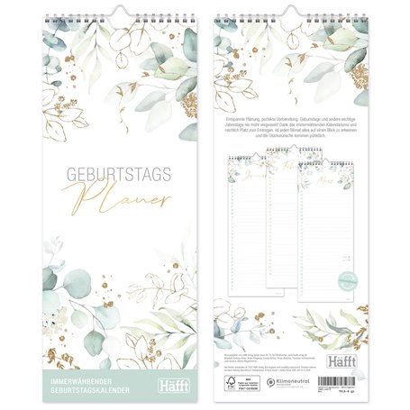 Häfft® Calendrier d'anniversaire mural perpétuel "Feuille d'or" 12 x 30 cm