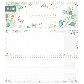Calendrier hebdomadaire de bureau non daté [feuille d'or] format horizontal à poser - 1 semaine 2 pages - agenda semainier sans