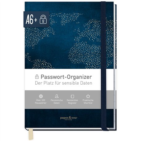 paper&you® Livre de mot de passe A6+ avec onglet A-Z « World Wide » pour 320 données d'accès