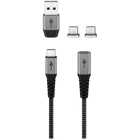 goobay 65653 Magnetisches USB Ladekabel / 1 Meter/Magnetladekabel/USB-A & USB-C / 60 Watt Textilkabel