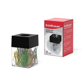 ErichKrause Distributeur de trombones magnétique avec 100 trombones 1 pièce – Organiseur de bureau pour ranger trombones – Distr