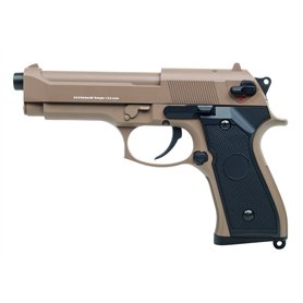 Saigo Defense Airsoft-Pistolet électrique M9 AEP Tan CM126 / Mode Coup Unique ou rafales/Couleur Tan/Plastique et métal/Puissanc