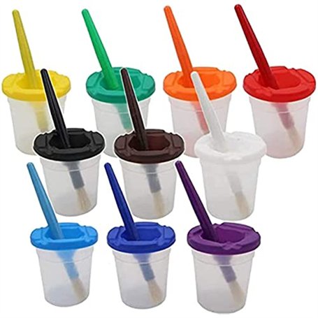 Lot de 10 gobelets et pinceaux anti-déversement