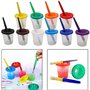 Lot de 10 gobelets et pinceaux anti-déversement, palette anti-déversement, équipement de peinture, pour l'école, la maison