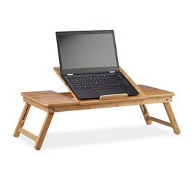 Relaxdays 10022218 Table d’Ordinateur Portable XL Bambou Aération Idéale Régler Hauteur 5 Inclinaisons Tablette Tiroir Nature