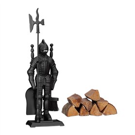 relaxdays Ensemble serviteur de cheminée 4 pièces Accessoire Chevalier Fonte Pelle Balai tisonnier