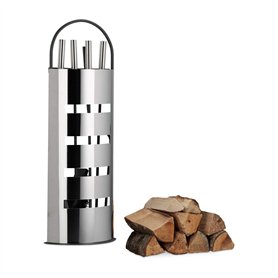 Relaxdays Ensemble serviteur de cheminée 5 pièces support pelle balai pince crochet acier inox moderne