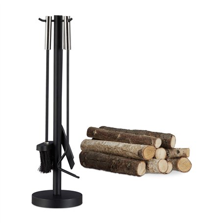 Relaxdays Ensemble serviteur de cheminée 5 pièces accessoire acier balai tisonnier pelle