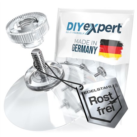 DIYexpert® 4 x ventouses Ø 40 mm avec filetage M4x10mm avec écrous moletés transparent - Fabriqué en Allemagne