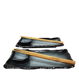 MystiCalls Lot de 8 pièces de vaisselle à sushi pour 2 personnes Bleu/noir – Set de service à sushi avec 2 assiettes à sushi
