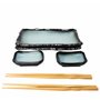 MystiCalls Lot de 8 pièces de vaisselle à sushi pour 2 personnes Bleu/noir – Set de service à sushi avec 2 assiettes à sushi, bo