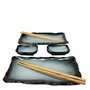 MystiCalls Lot de 8 pièces de vaisselle à sushi pour 2 personnes Bleu/noir – Set de service à sushi avec 2 assiettes à sushi, bo