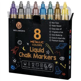 Welsberg Lot de 8 Marqueurs à Craie Liquide Métallique Effaçables