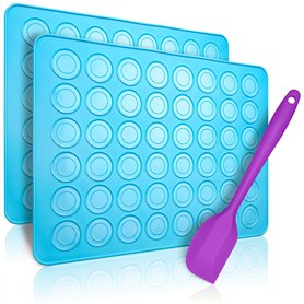Belmalia 2x Tapis de Cuisson pour Macarons en Silicone pour Macarons sans défaut | Moule en Silicone Antiadhésif + Spatule | Ble