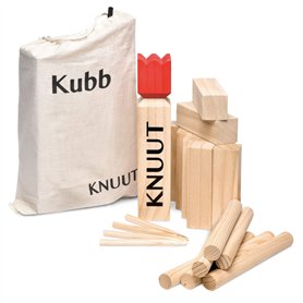 Toyfel Kubb Jeu de Quilles Finlandaises en Bois FSC ® XL et Sac en Tissu Knuut – Robuste Jeu Viking en Bois de Pin Jeu à Lancer