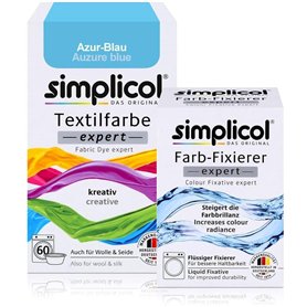 simplicol : Kit Complet Teinture Expert + fixateur : Votre Teinture Express (Paquet 300g + Flacon 90ml) - Bleu Azur