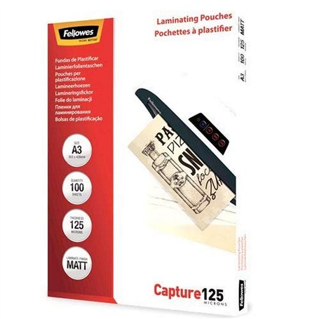 FELLOWES - Pochettes de Plastification - Finition Mate - A3-125 Microns - Pack de 100