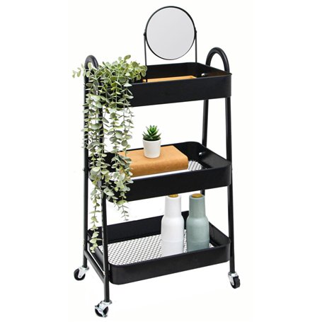 shelfr Chariot Rangement en Métal - 42x30x77 Desserte à Roulettes - Étagère 3 Niveaux Table Roulante - Étagère de Cuisine Mobile