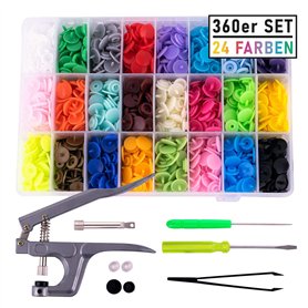 pajoma T5 Lot de 360 boutons-pression En 24 couleurs + Pince (T3