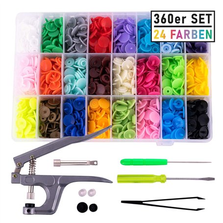 pajoma T5 Lot de 360 boutons-pression En 24 couleurs + Pince (T3