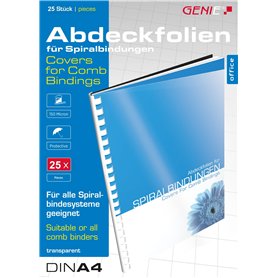 Genie 12385 lot de 25 chemises à couverture transparente format a4–transparent - 150 microns compatibles avec toutes les relieus