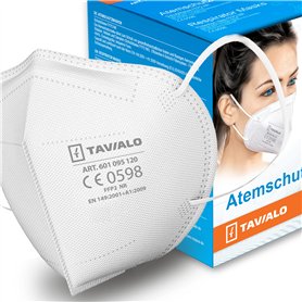 TAVIALO FFP2 Lot de 20 masques respiratoires dans un carton EN149:2001+A1:2009