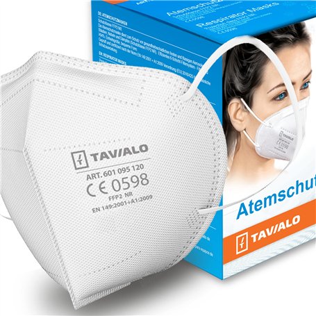 TAVIALO FFP2 Lot de 20 masques respiratoires dans un carton EN149:2001+A1:2009