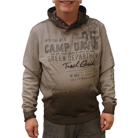 CAMP DAVID Sweat à capuche pour homme avec logo imprimé au look usé