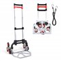 Navaris Diable - Chariot pliable en aluminium charge max. 75 kg avec 3 roues et corde élastique 1 m - Chariot de manutention tra