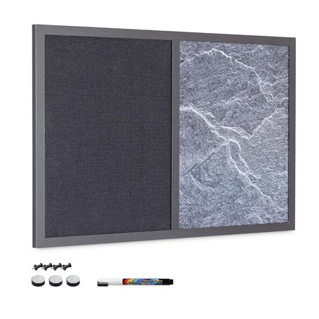 Navaris Tableau affichage mixte 60 x 40 cm - Tableau noir magnétique et tableau textile avec aimants punaises marker kit de fixa