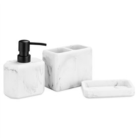 Navaris Distributeur savon liquide - Dispenseur effet marbre avec porte brosse à dent et soucoupe pour savon - Accessoire rechar