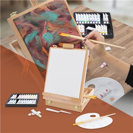 ECD Germany Kit de Peinture 34 pcs avec Acrylique avec Chevalet