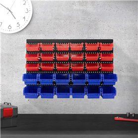 ECD Germany Etagère à Outils Murale avec 30 Boîtes de Rangement Empilables Bleu-Rouge