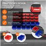 ECD Germany Etagère à Outils Murale avec 30 Boîtes de Rangement Empilables Bleu-Rouge, 18 Petits/12 Grands Bacs avec Compartimen