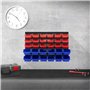 ECD Germany Etagère à Outils Murale avec 30 Boîtes de Rangement Empilables Bleu-Rouge, 18 Petits/12 Grands Bacs avec Compartimen