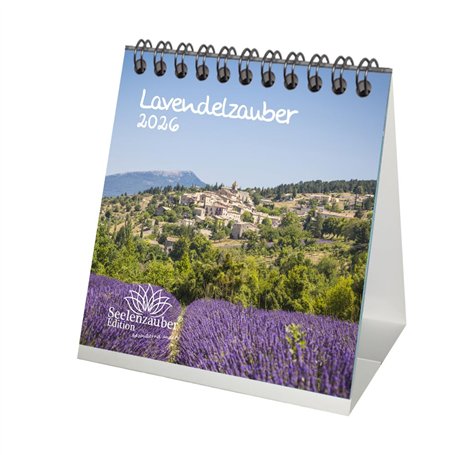 Calendrier de table Lavande Magie 10 cm x 10 cm pour lavande 2026 – Coffret cadeau Contenu : 1 calendrier