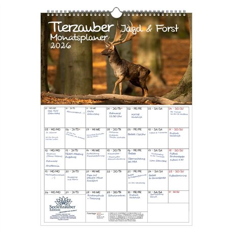 Tierzauber Jagd & Forst Planner Calendrier 2026 Format A3 – Coffret cadeau Contenu : 1 calendrier