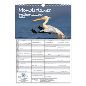 Pelikanzauber Calendrier familial à 4 colonnes DIN A3 pour 2026 Motif pélicans – Avec 1 calendrier