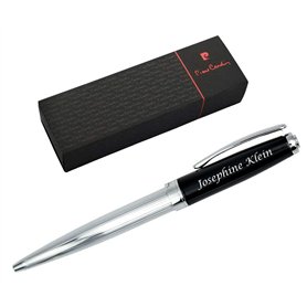 Pierre Cardin Stylo à bille rotatif Christophe chromé noir avec gravure laser gravée pour anniversaire