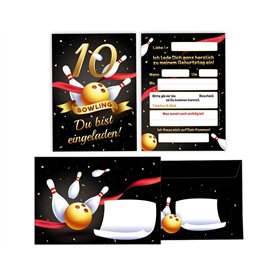 Minkocards Lot de 12 cartes d'invitation avec 12 enveloppes pour 10e anniversaire d'enfant - Cônes de bowling pour filles et gar