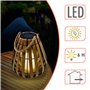 Lanterne solaire avec bougie LED en blanc chaud avec effet vacillant – 30 x 25 cm – Lampe de jardin aspect bois avec cordon en j