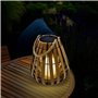 Lanterne solaire avec bougie LED en blanc chaud avec effet vacillant – 30 x 25 cm – Lampe de jardin aspect bois avec cordon en j